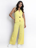Minimalist Solid V-Neck Button Tank Top & Wide-Leg Trousers Co-ord