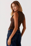 Minimalist Solid Color Sleeveless Button-Up Slim Tank Top