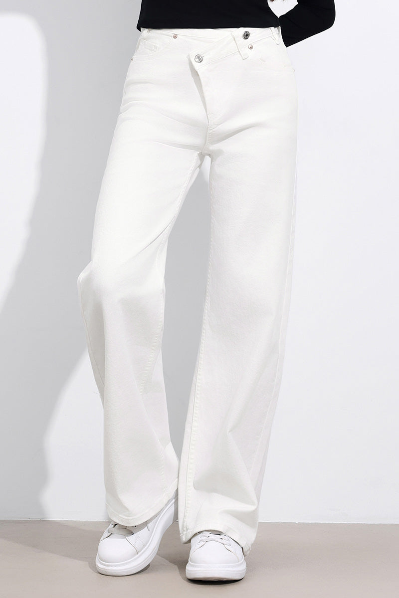 Katchme Asymmetrical High Waist Multi Pocket Wide Leg Jeans