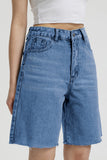 KATCH ME Classy Mid-Rise Tassel Hem Baggy Denim Shorts