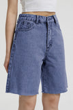 KATCH ME Classy Mid-Rise Tassel Hem Baggy Denim Shorts
