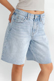 KATCH ME Classy Mid-Rise Tassel Hem Baggy Denim Shorts