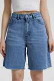 KATCH ME Classy Mid-Rise Tassel Hem Baggy Denim Shorts
