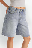 KATCH ME Classy Mid-Rise Tassel Hem Baggy Denim Shorts