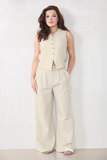 Women's Commuter V Neck Sleeveless Button Up Top & Wide Leg Trousers Co-ord