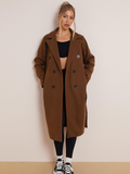 Classy Notch Lapel Double Breasted Waist Tie Thermal Coat