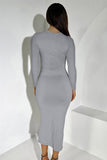 Elegant Solid Round Neck Long Sleeve Slinky Maxi Dress