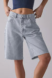 KATCH ME Classy Mid-Rise Tassel Hem Baggy Denim Shorts