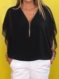 KATCH ME Chiffon Half-zip Short-sleeved Casual Top  21.99