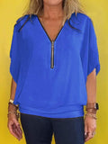 KATCH ME Chiffon Half-zip Short-sleeved Casual Top  21.99