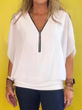 KATCH ME Chiffon Half-zip Short-sleeved Casual Top