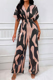 Trendy V-Neck Allover Print Thin Waist Wide Leg Jumpsuit