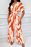 Trendy V-Neck Allover Print Thin Waist Wide Leg Jumpsuit