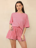 Classy Jacquard Crew Neck Top & Drawstring Waist Shorts Co-ord