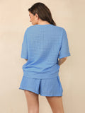 Classy Jacquard Crew Neck Top & Drawstring Waist Shorts Co-ord