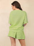 Classy Jacquard Crew Neck Top & Drawstring Waist Shorts Co-ord