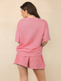 Classy Jacquard Crew Neck Top & Drawstring Waist Shorts Co-ord