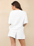Classy Jacquard Crew Neck Top & Drawstring Waist Shorts Co-ord