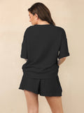 Classy Jacquard Crew Neck Top & Drawstring Waist Shorts Co-ord