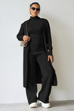 Turtle Neck Tank & Wide Leg Trousers with Cardigan Three-Piece Set