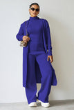 Turtle Neck Tank & Wide Leg Trousers with Cardigan Three-Piece Set