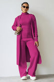 Turtle Neck Tank & Wide Leg Trousers with Cardigan Three-Piece Set