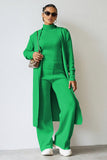 Turtle Neck Tank & Wide Leg Trousers with Cardigan Three-Piece Set