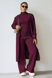 Turtle Neck Tank & Wide Leg Trousers with Cardigan Three-Piece Set