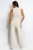 KATCH ME Minimalist Solid Color V Neck Button Tank Top & Wide Leg Trousers Co-ord
