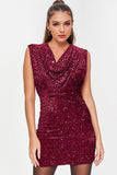 KATCH ME Cowl Neck Cap Sleeve All-Over Sequin Slinky Mini Dress