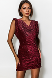 KATCH ME Cowl Neck Cap Sleeve All-Over Sequin Slinky Mini Dress