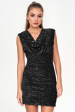 KATCH ME Cowl Neck Cap Sleeve All-Over Sequin Slinky Mini Dress
