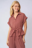 Versatile Collared Rolled-Up Short Sleeve Top & Wide Leg Trousers Co-ord