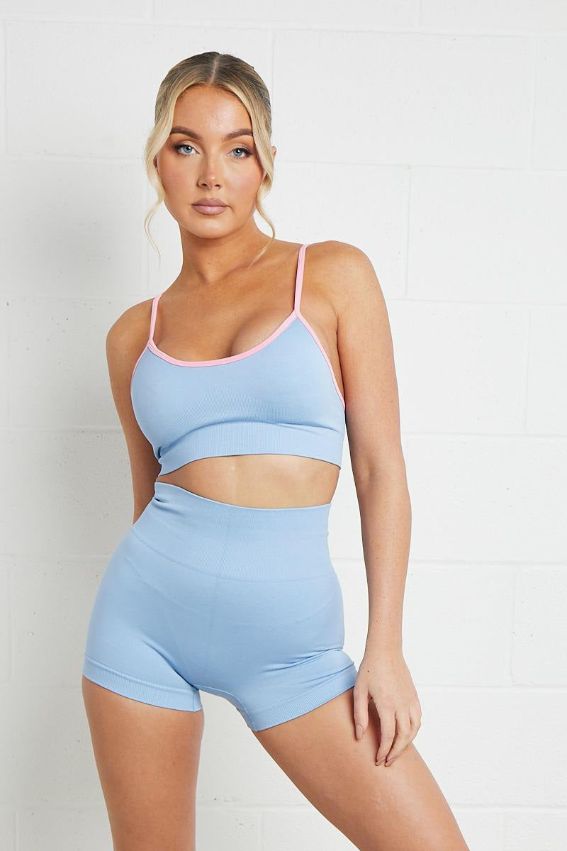 KATCH ME Contrast U Neck Straps Top & High Waist Shorts Yoga Co-ord Set