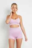 Contrasting Colors U Neck Straps Top & High Waist Shorts Yoga Co-ord