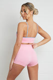 Contrasting Colors U Neck Straps Top & High Waist Shorts Yoga Co-ord