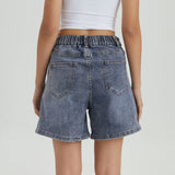 KatchMe Women's Chic High Waist Adjustable Button Multi-Pocket Denim Shorts, Versatile Women's Stretch Bottom, Street Womenswear, Chic Bermuda Shorts
