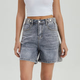 KatchMe Women's Chic High Waist Adjustable Button Multi-Pocket Denim Shorts, Versatile Women's Stretch Bottom, Street Womenswear, Chic Bermuda Shorts