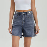 KatchMe Women's Chic High Waist Adjustable Button Multi-Pocket Denim Shorts, Versatile Women's Stretch Bottom, Street Womenswear, Chic Bermuda Shorts