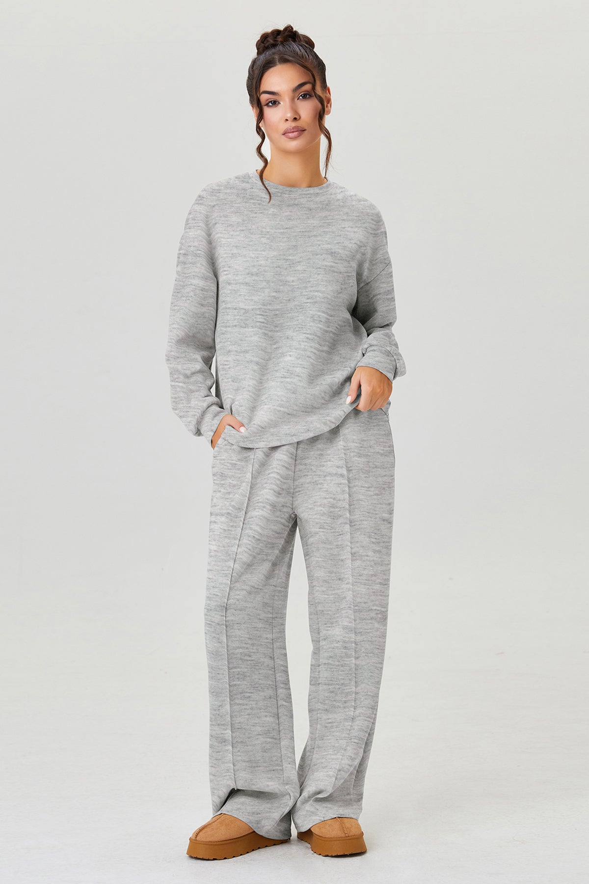 ME Round Neck Loose Top & Exposed Stitches Trousers Co-ord Set ...