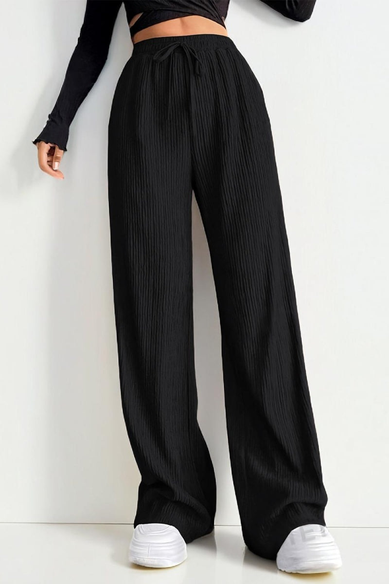 Katch Me Look Women's Casual Solid Color High Waist Wide Leg Trousers, Minimalist Drawstring Waist Street Womenswear, Versatile Women's Bottom