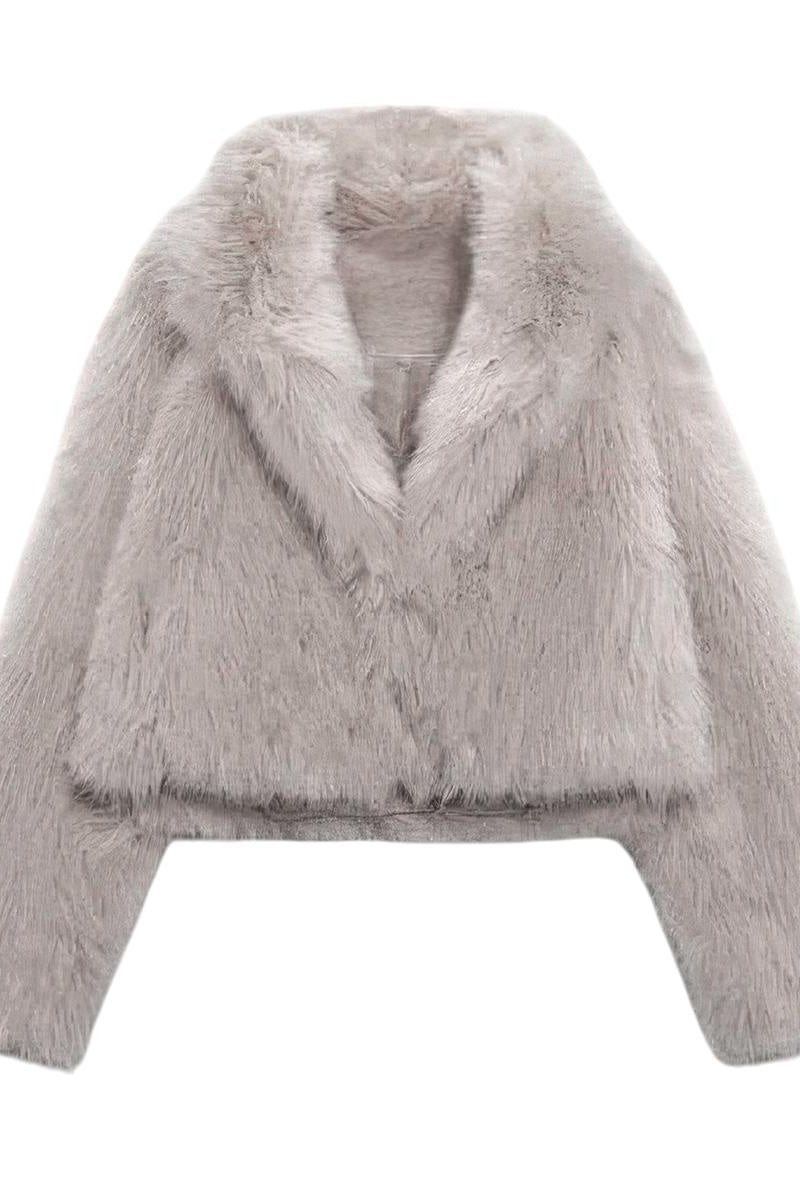 KATCH ME Luxurious Comfort Solid Faux Fur Wide Lapel Cropped Outerwear