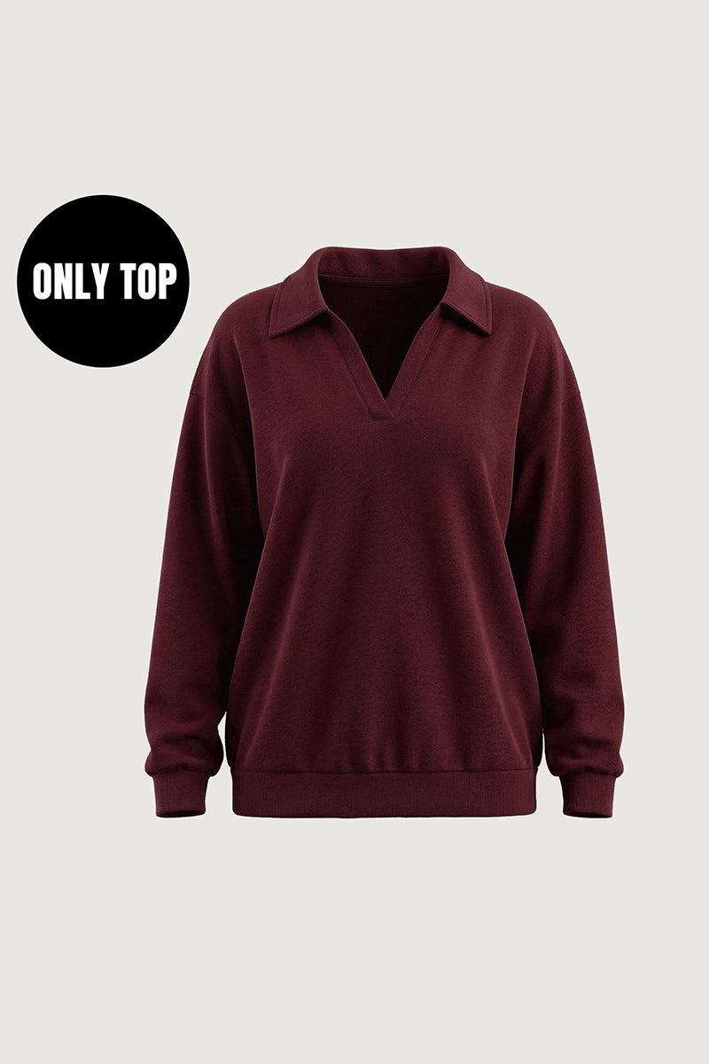 KATCH ME Minimalist Solid Sporty Split-Neck Long Sleeve Sweatshirt