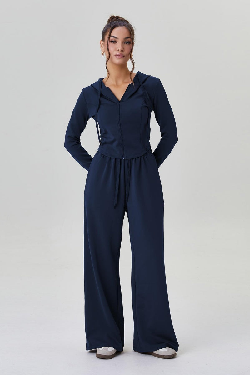KATCH ME Hooded Zipper Top & Wide Leg Trousers Co-ord