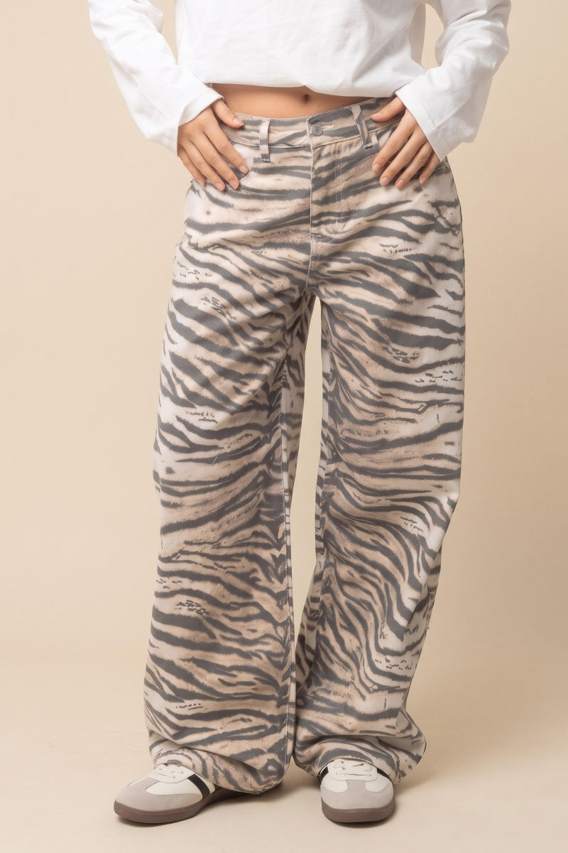 KATCH ME Women's Vintage Low-Rise Zebra Print Wide-Leg Trousers