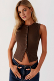 Minimalist Solid Color Sleeveless Button-Up Slim Tank Top