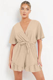Minimalist Solid V Neck Short Sleeve Tie-Up Playsuit