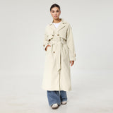 Katch Me Look Women's Solid Classy Notch Lapel Double Breasted Belt Decor Trench Coat, Versatile Plain Outerwear for Lady Streetwear, Minimalist Outfit