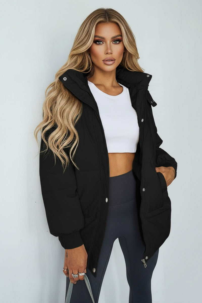 Katchme Stand Collar Pocket Button-Up Thermal Coat
