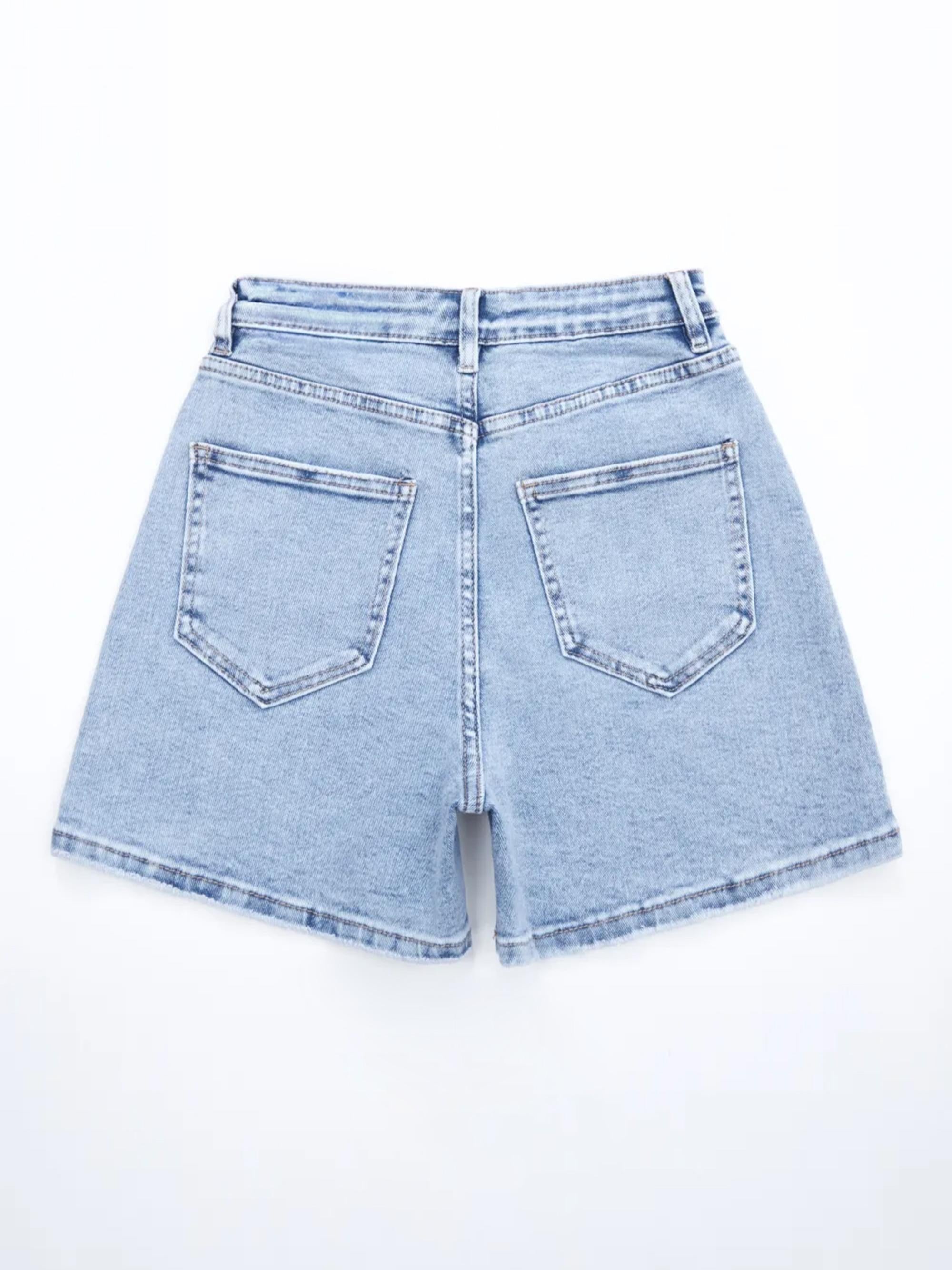 Katch Me Look Women's Versatile High Waist Slanted Button Stretchy Denim Shorts, Street Style Wrinkle-Resistant Durable Bottom, Summer Casual Daily Jeans